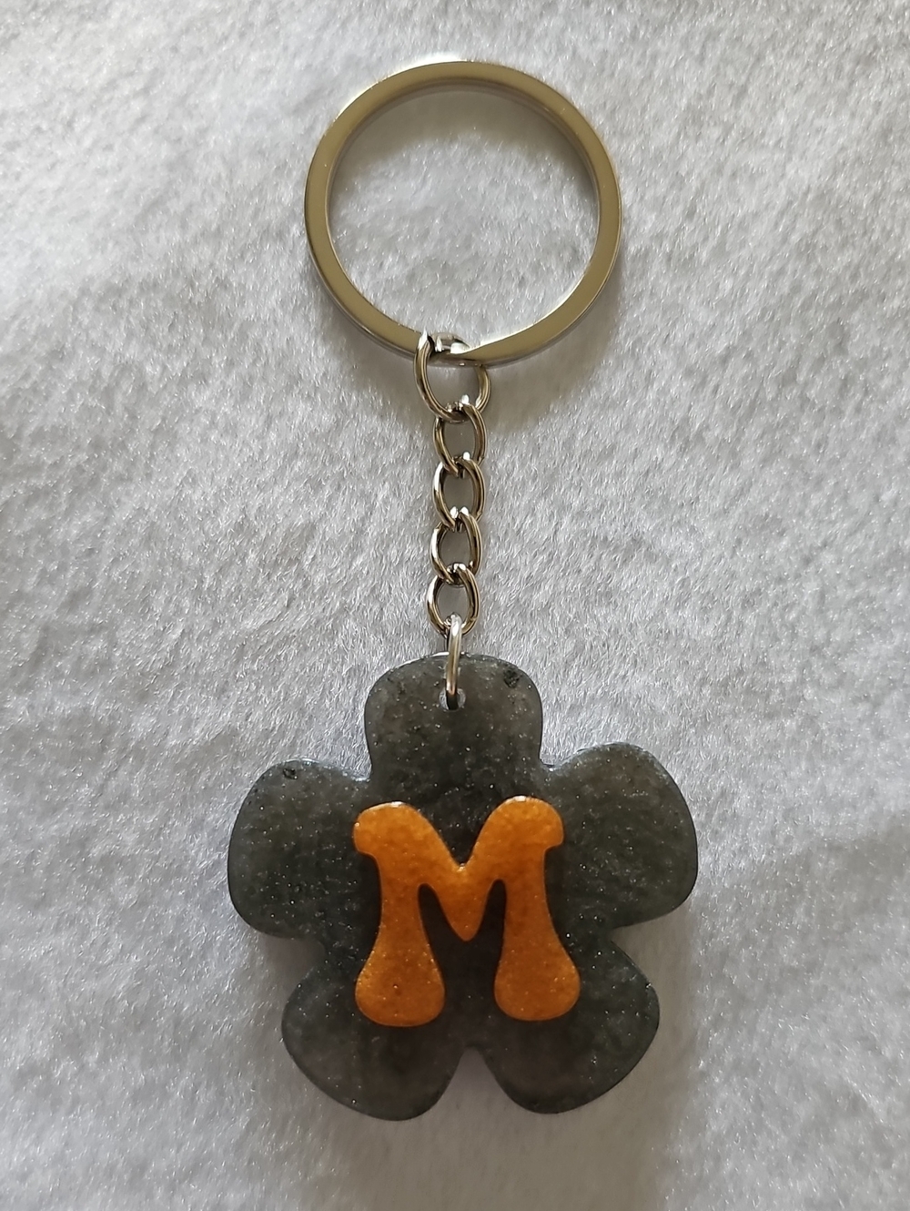 Monogram 'M' Flower Keychain - Gray and Orange